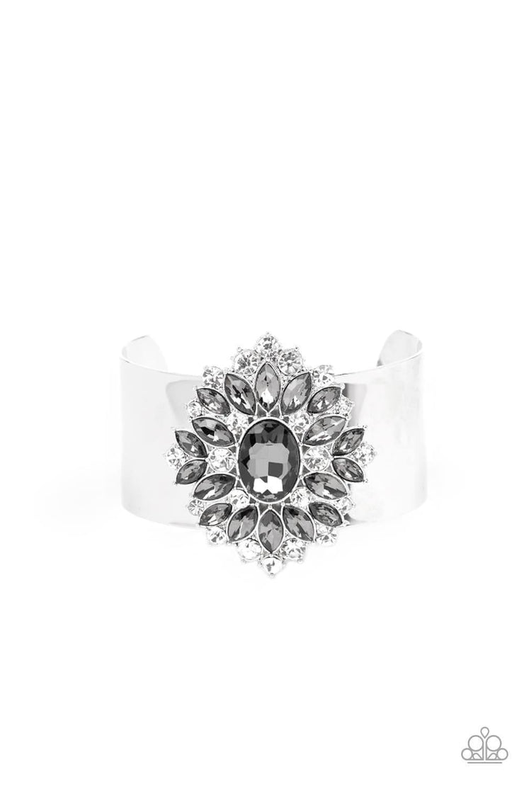 Paparazzi Accessories The Fashionmonger - Silver, Smoky & White Rhinestone Cuff Bracelet