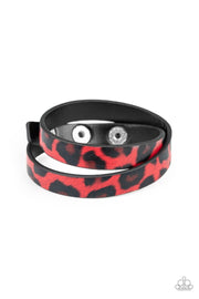 Paparazzi Accessories All GRRirl - Red and Black Cheetah Leopard Print Leather Double Wrap Bracelet