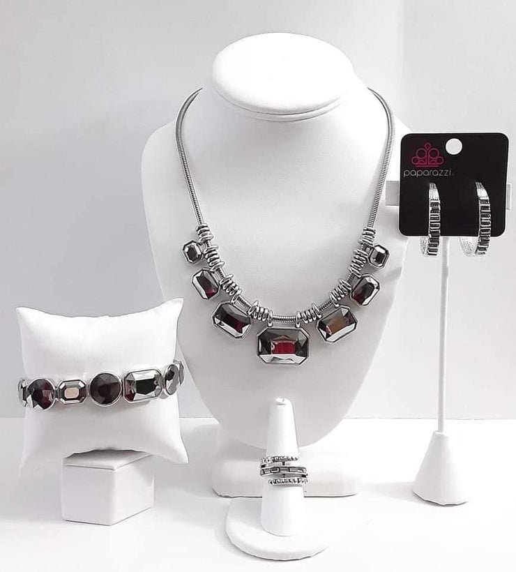 Paparazzi Jewelry March 2021 Fashion Fix Magnificent Musings - Complete Trend Blend Silver Rhinestone Set