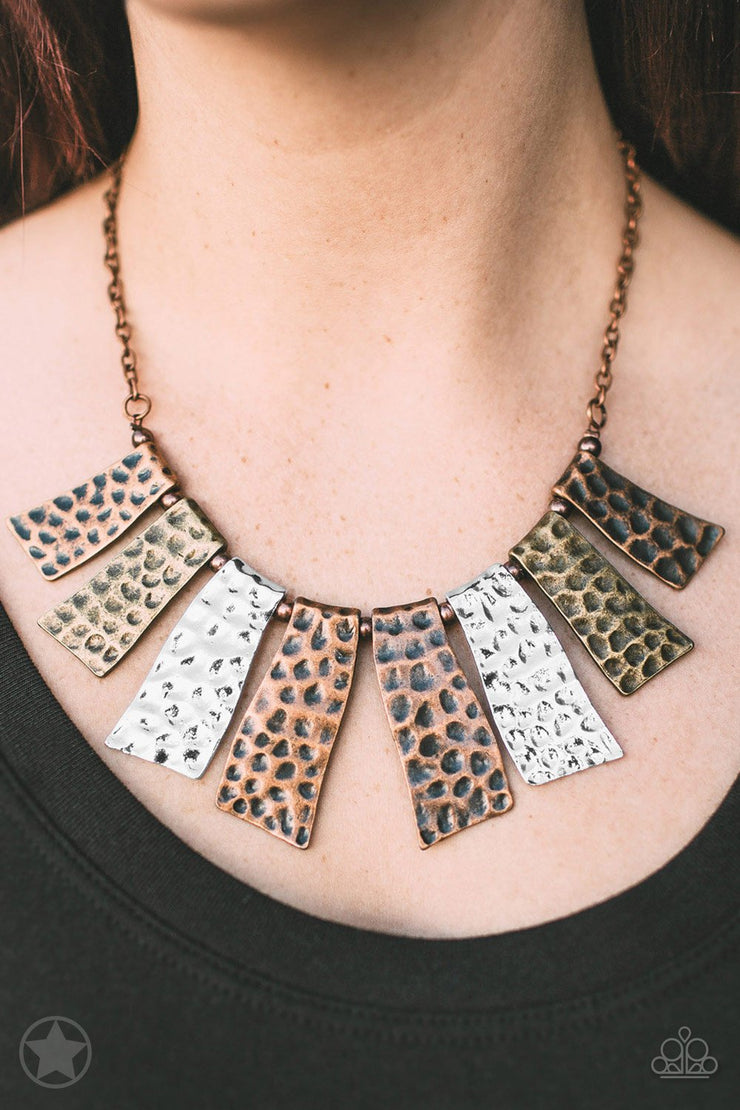 Paparazzi Accessories A Fan of the Tribe Copper Blockbuster Necklace Set