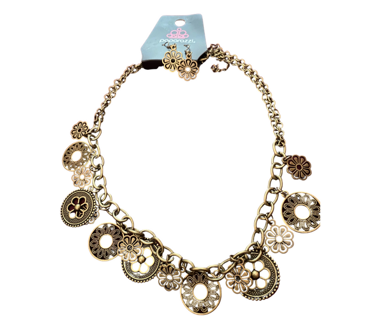 Paparazzi Accessories Brass Floral Necklace Set