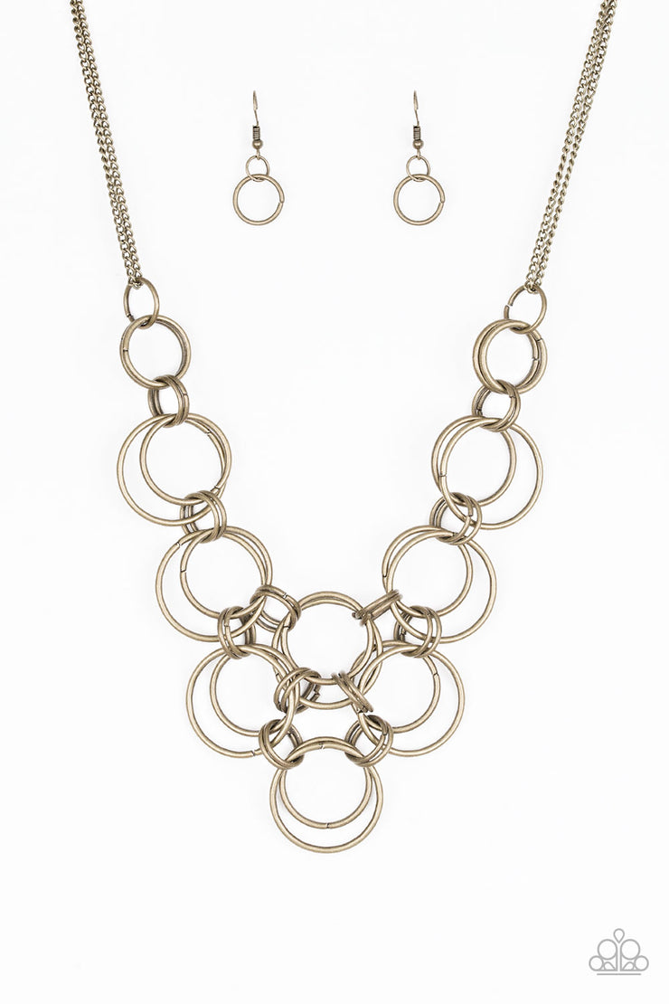 Paparazzi Accessories Ringing Off The Hook Brass Necklace Set