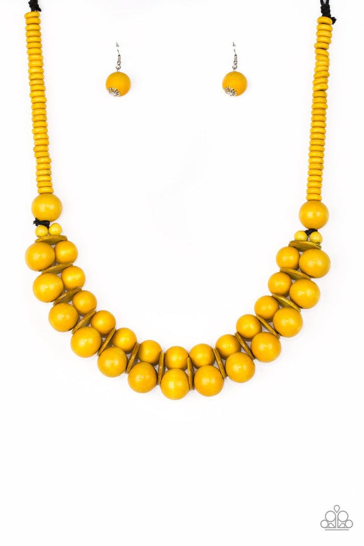 Paparazzi Accessories Caribbean Cover Girl Yellow Wooden Necklace Set