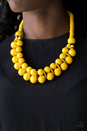 Paparazzi Accessories Caribbean Cover Girl Yellow Wooden Necklace Set