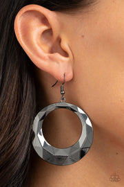 Paparazzi Accessories Fiercely Faceted - Black/Gunmetal Hoop Earrings