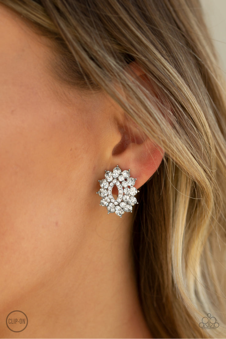 Paparazzi Accessories Brighten The Moment White Clip-On Earrings