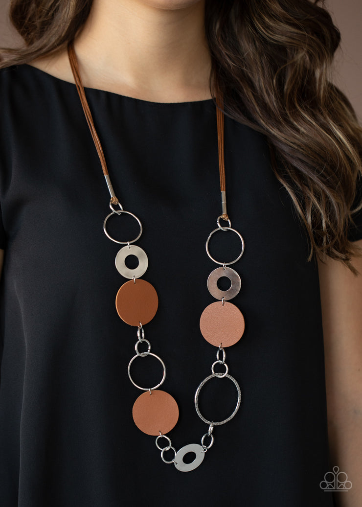 Paparazzi Accessories Sooner or LEATHER Brown Necklace Set