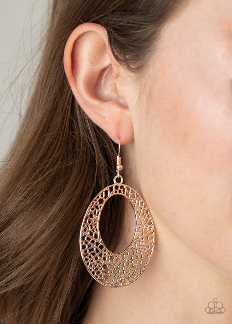 Paparazzi Accessories Serenely Shattered - Rose Gold Earrings