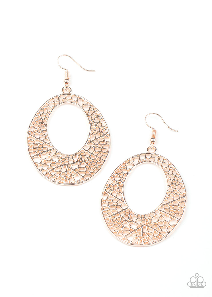 Paparazzi Accessories Serenely Shattered - Rose Gold Earrings