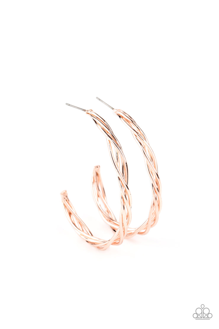 Paparazzi Accessories Twisted Tango - Rose Gold Earrings