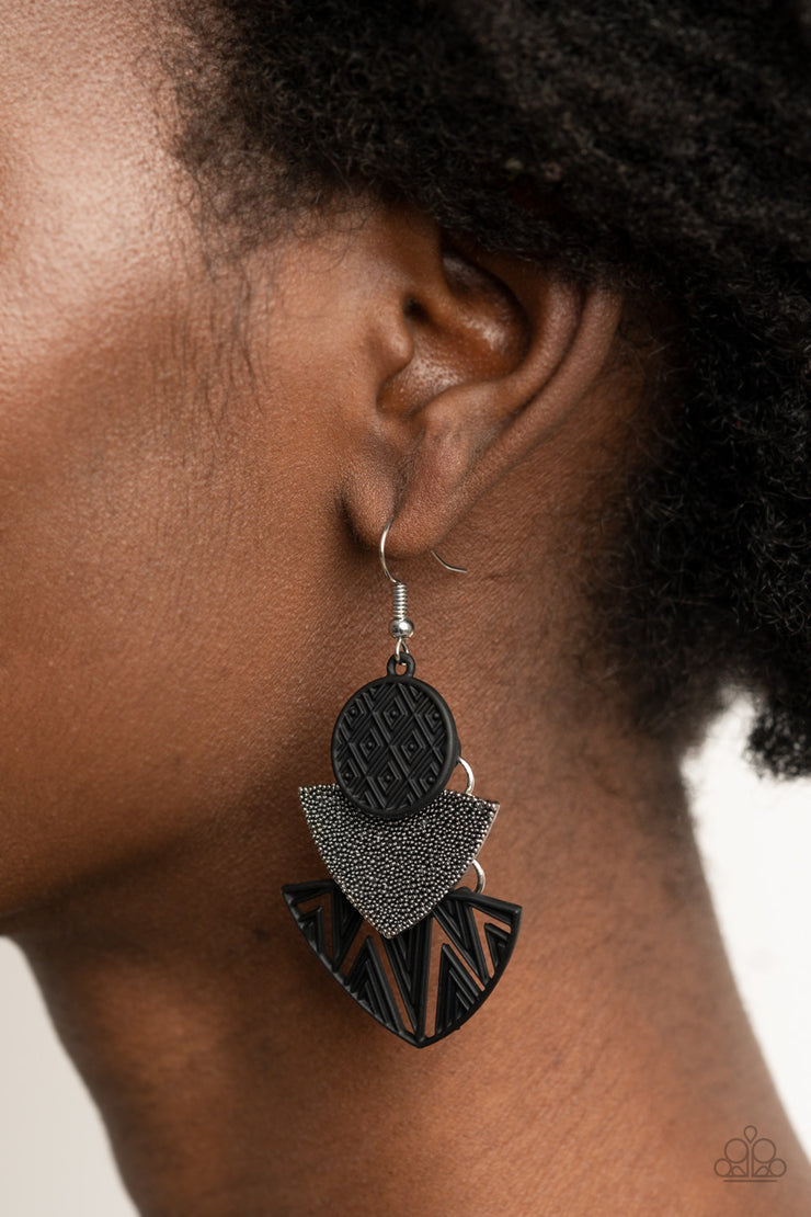 Paparazzi Accessories Jurassic Juxtaposition Black Earrings