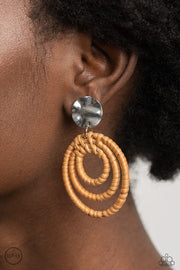 Paparazzi Accessories Whimsically Wicker Brown Clip-On Earrings