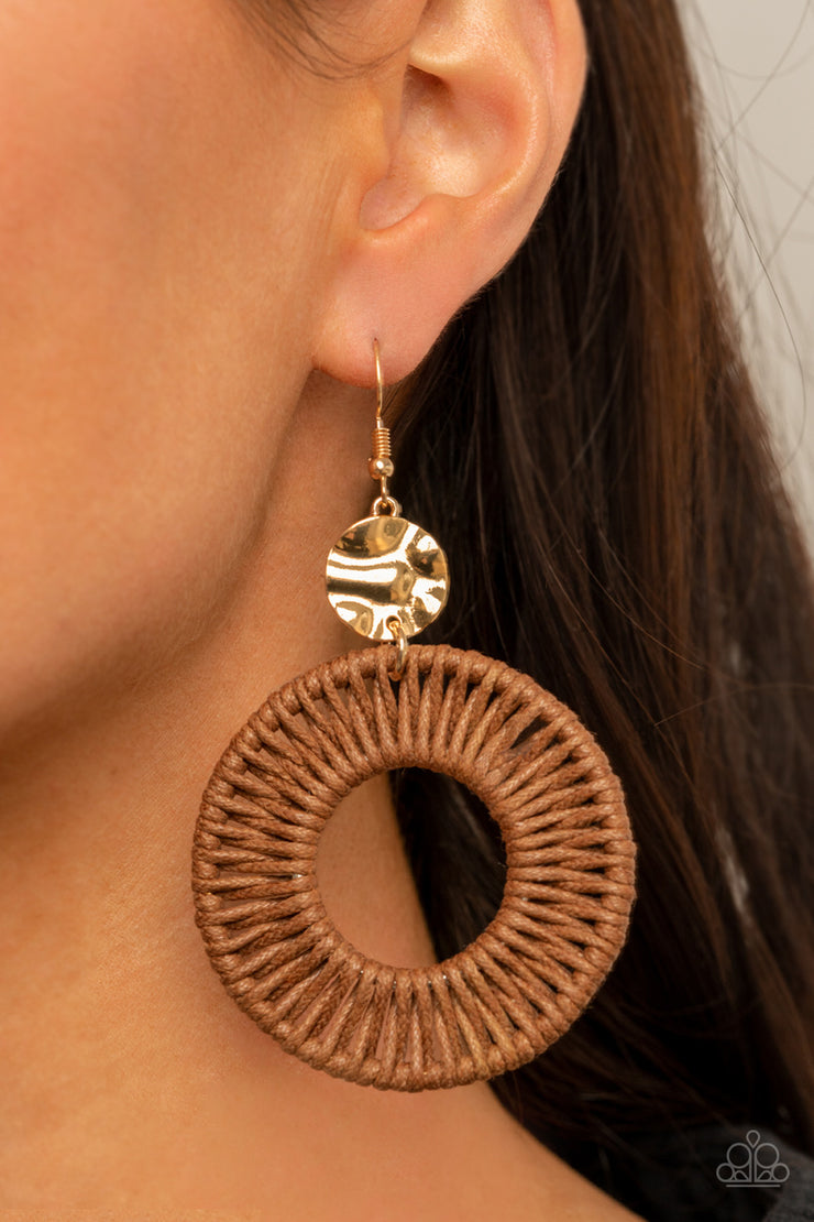 Paparazzi Accessories Total Basket Case Brown Earrings