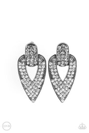 Paparazzi Accessories Blinged Out Buckles White Clip-On Earrings