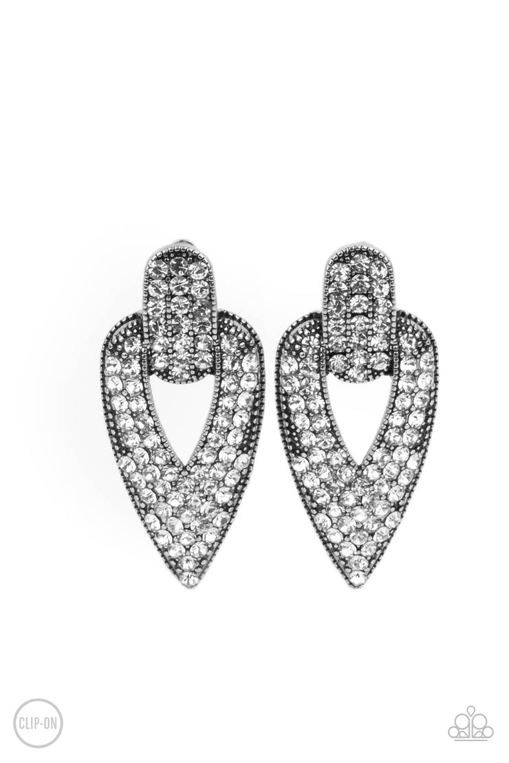 Paparazzi Accessories Blinged Out Buckles White Clip-On Earrings