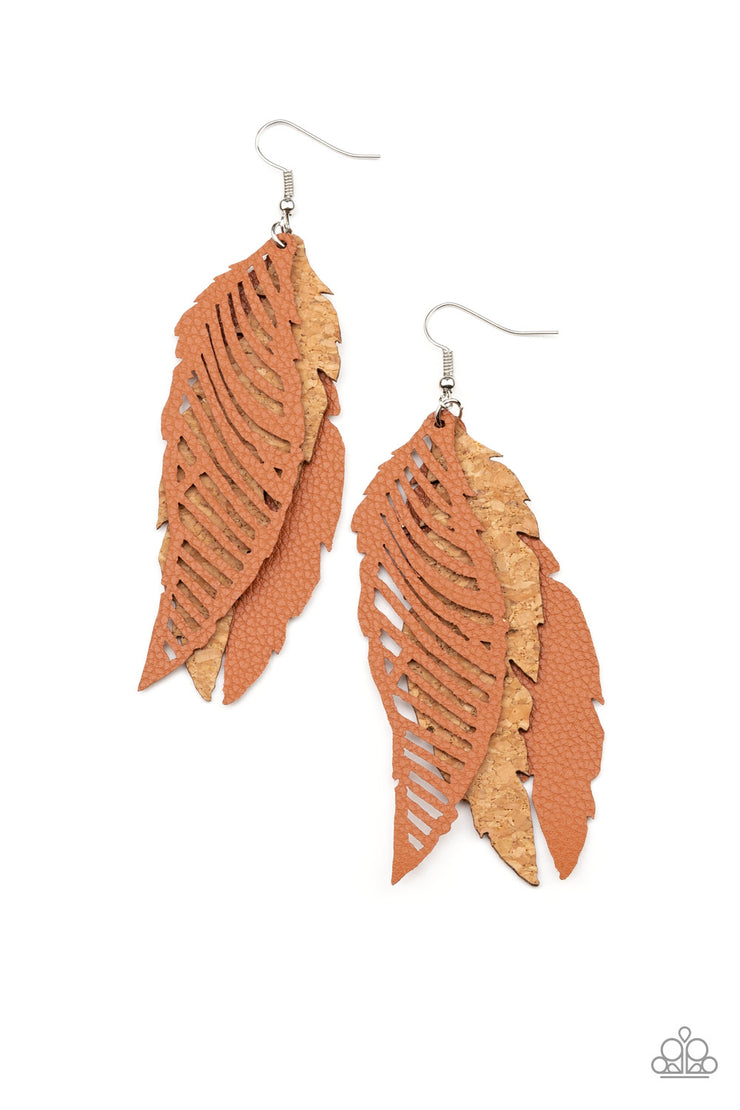 Paparazzi Accessories WINGING Off The Hook Brown Earrings