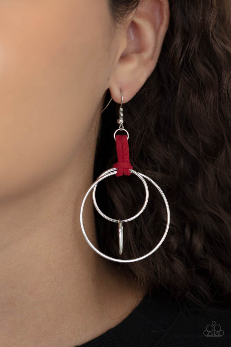 Paparazzi Accessories Fearless Fusion Red Hoop Earrings