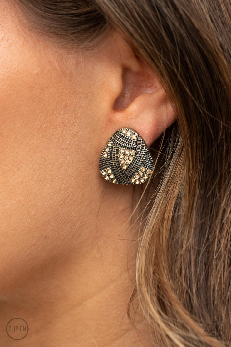 Paparazzi Accessories Gorgeously Galleria - Brass Clip-On Earrings