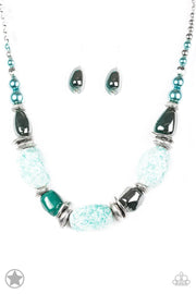 Paparazzi Accessories In Good Glazes Necklace Set - Blue Blockbuster Necklace Set