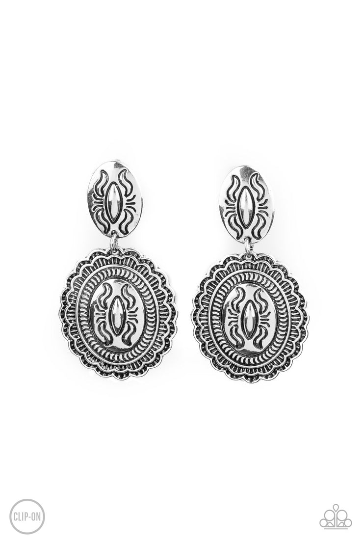 Paparazzi Accessories Ageless Artifact Silver Clip-on Earrings